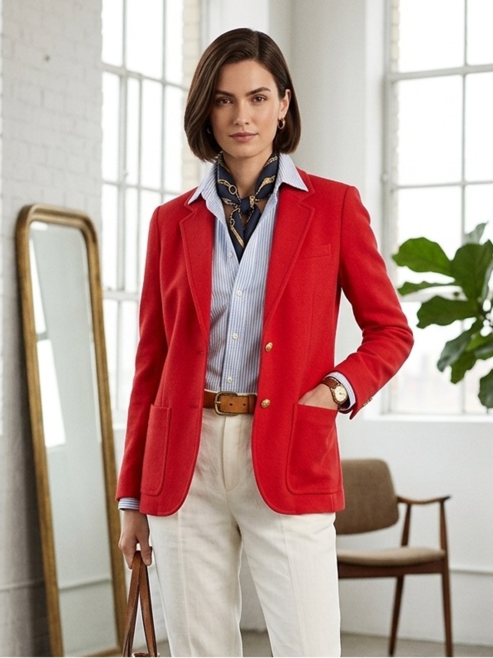 Ralph Lauren Red Textured Cotton Gold Button Blazer Jacket - Medium